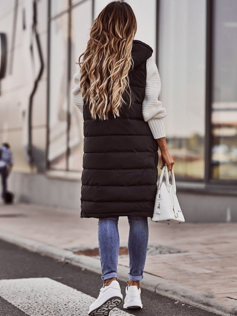 Knee-Length Puffer Vest Women Stylish Warm Layering Essential 3