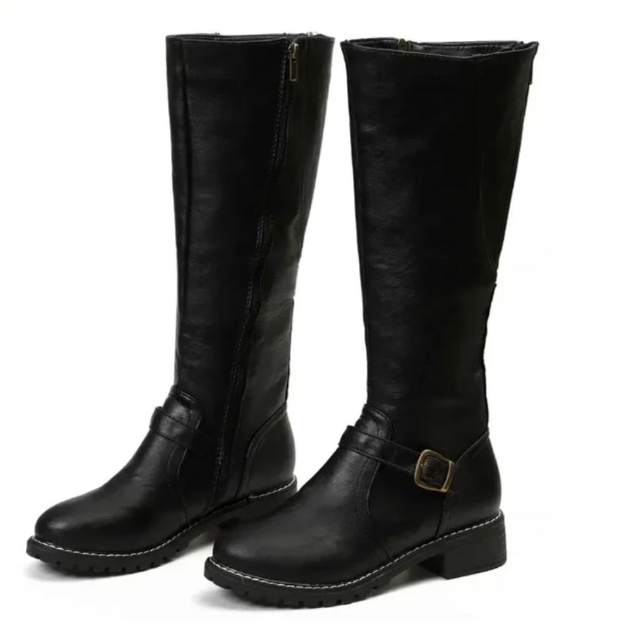 Knee High Boots for Women Buckle Strap Low Block Heel Chic 7
