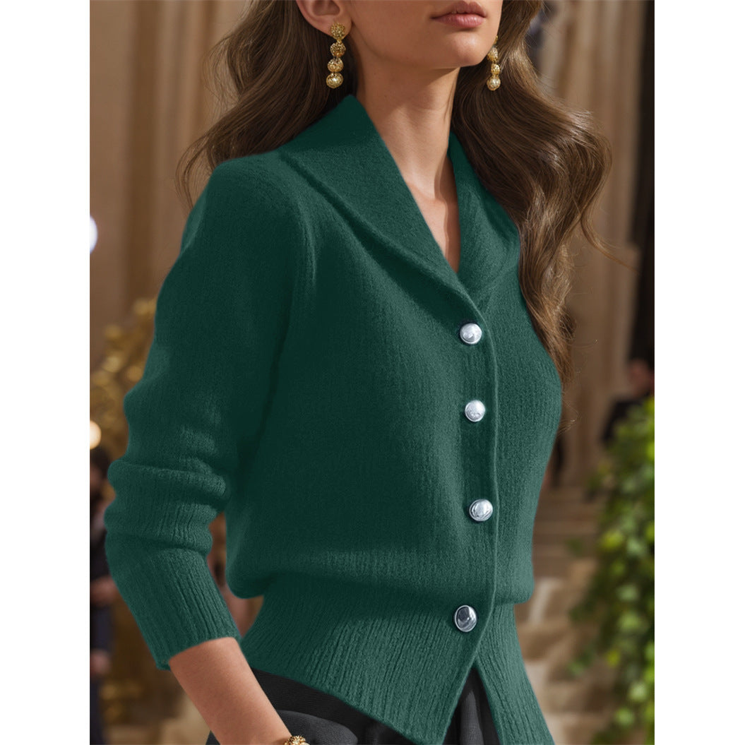 Knit Cardigan Women Lapel Collar Button Front Long Sleeve 1