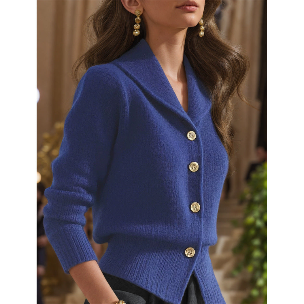 Knit Cardigan Women Lapel Collar Button Front Long Sleeve 3