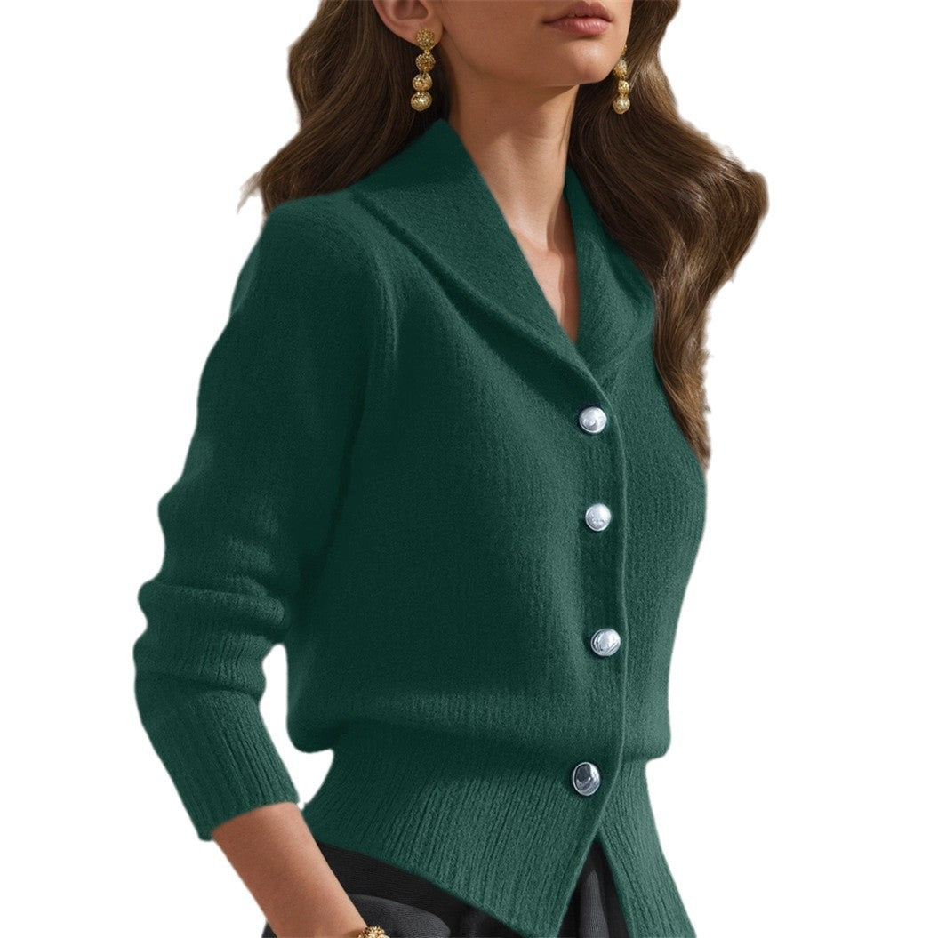 Knit Cardigan Women Lapel Collar Button Front Long Sleeve 5