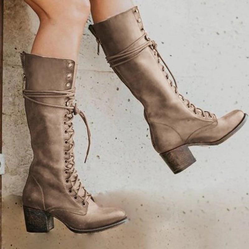 Lace-Up Knee High Boots for Women Block Heel Stylish Comfort 4