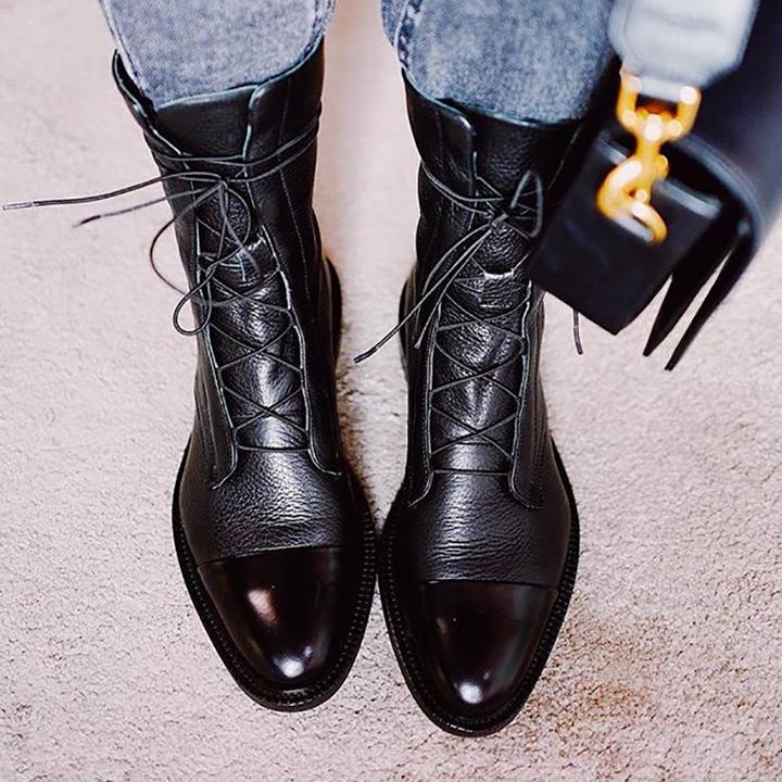 Lace-Up Leather Black Ankle Boots Women Classic Stylish Design 3