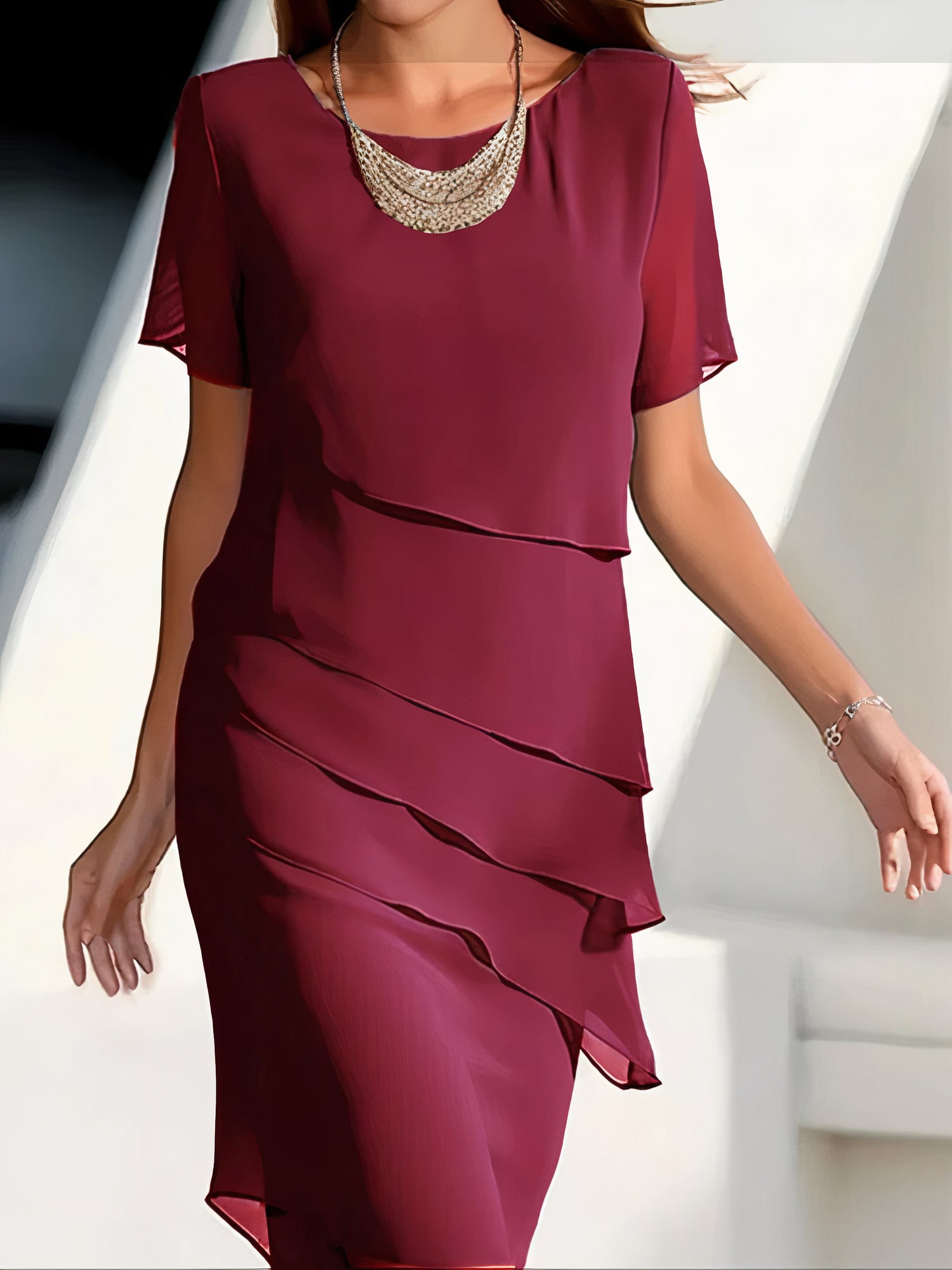 Layered Chiffon Dress Women Elegant Casual Formal Summer Wedding Guest 0