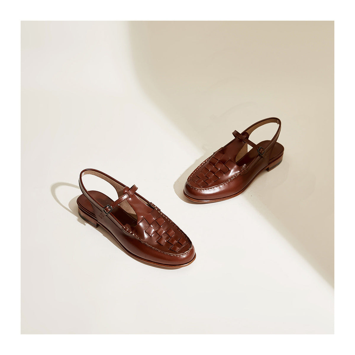 Leather Sandals Classic Slingback Woven Design Comfortable Fit 8
