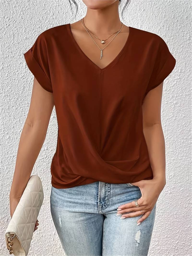 Lightweight Women's V-Neck Blouse - Breathable Oversized Drop Shoulder Tee 1