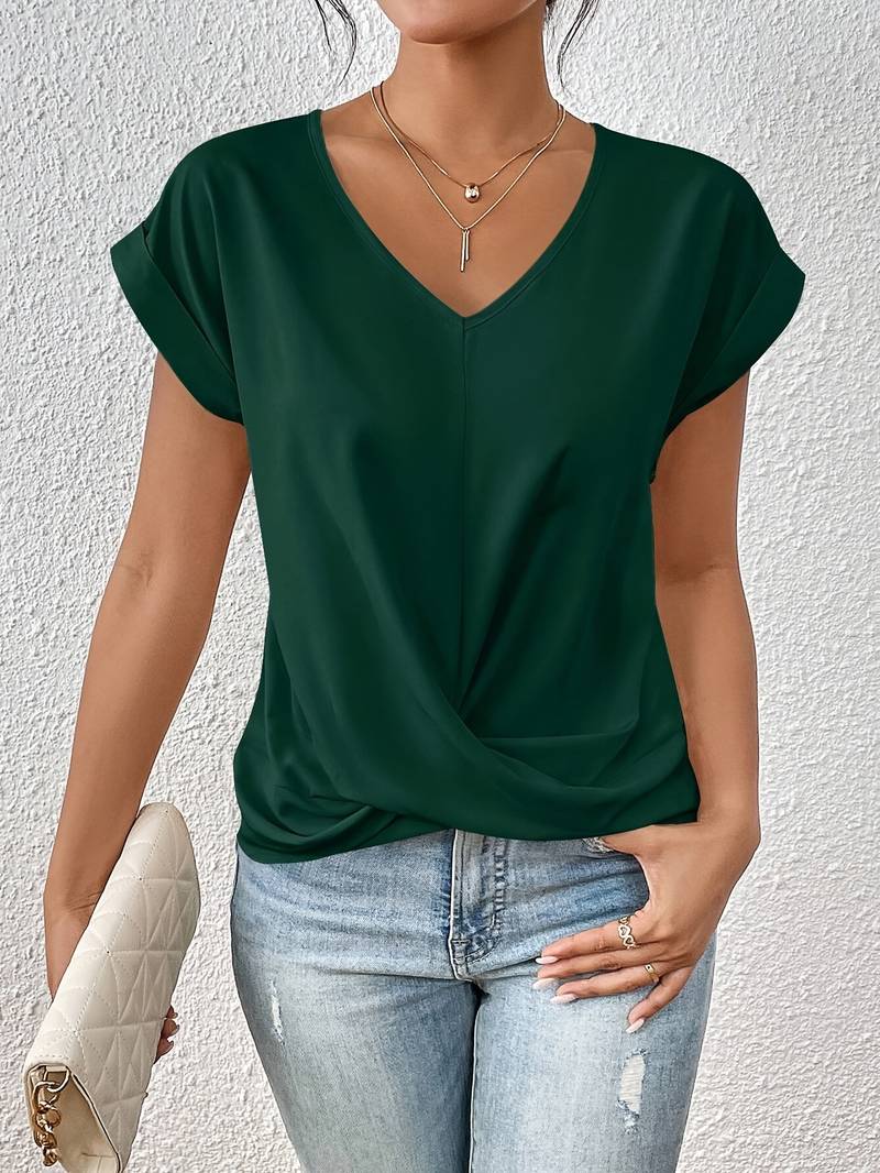 Lightweight Women's V-Neck Blouse - Breathable Oversized Drop Shoulder Tee 5