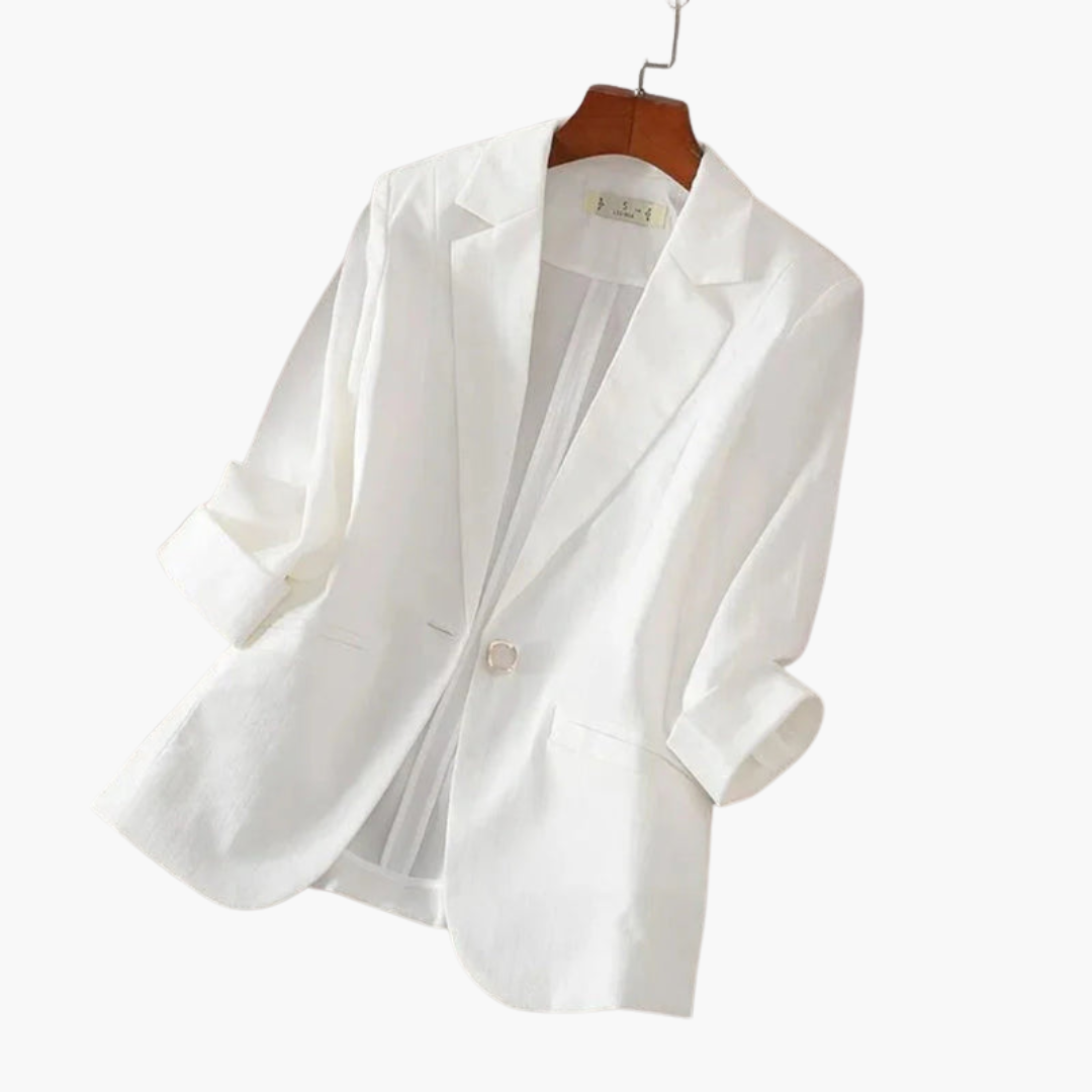 Linen Blazer Women Roll-Up Sleeves Chic Office Wear 2