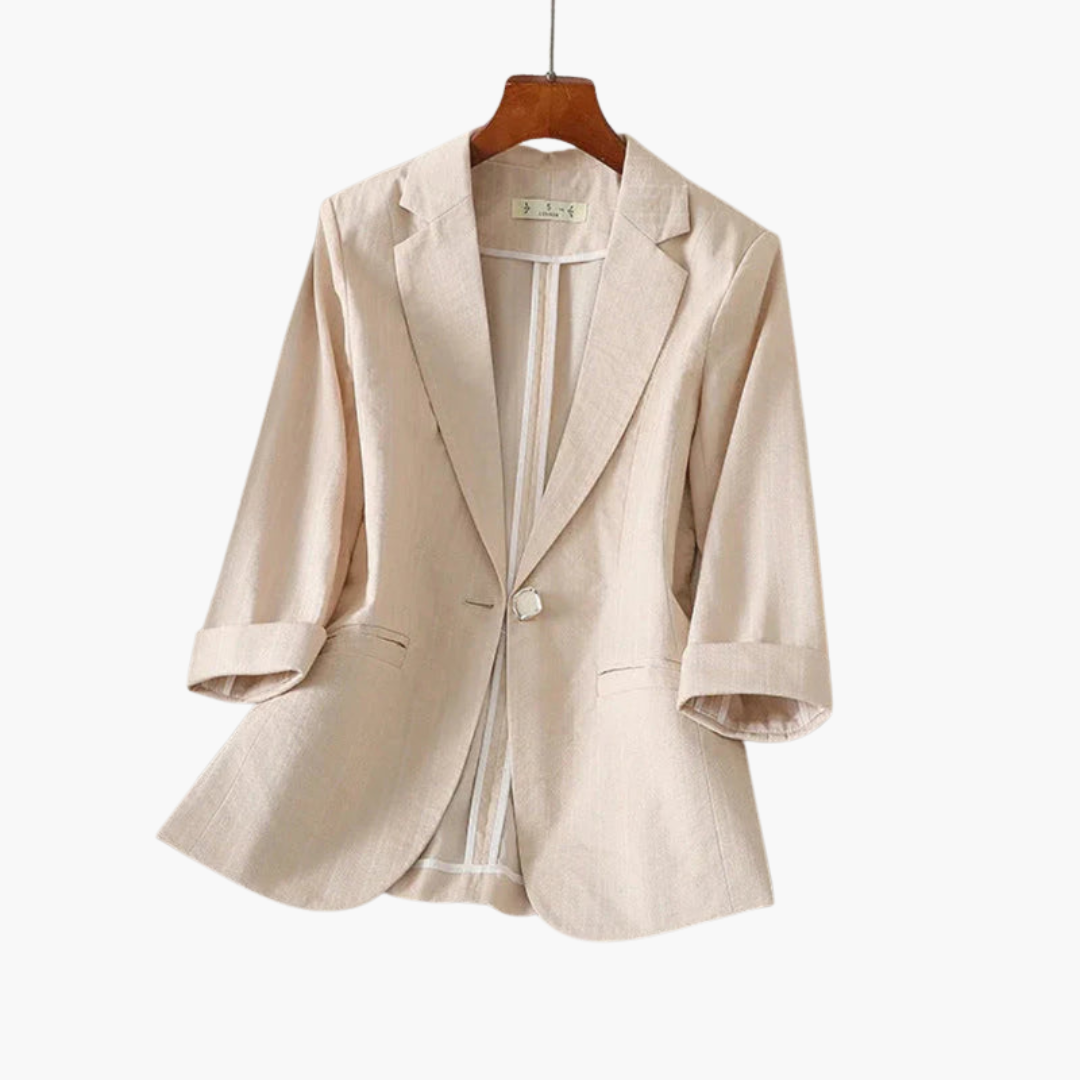 Linen Blazer Women Roll-Up Sleeves Chic Office Wear 3