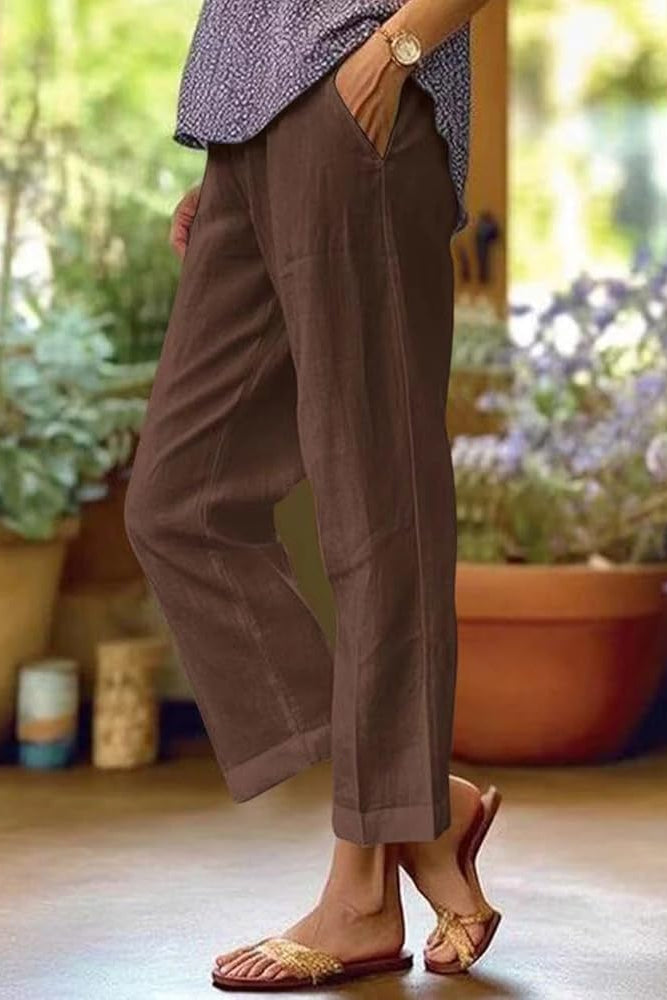 Linen Pants Women Relaxed Fit Wide Leg Design White Summer Trousers 1