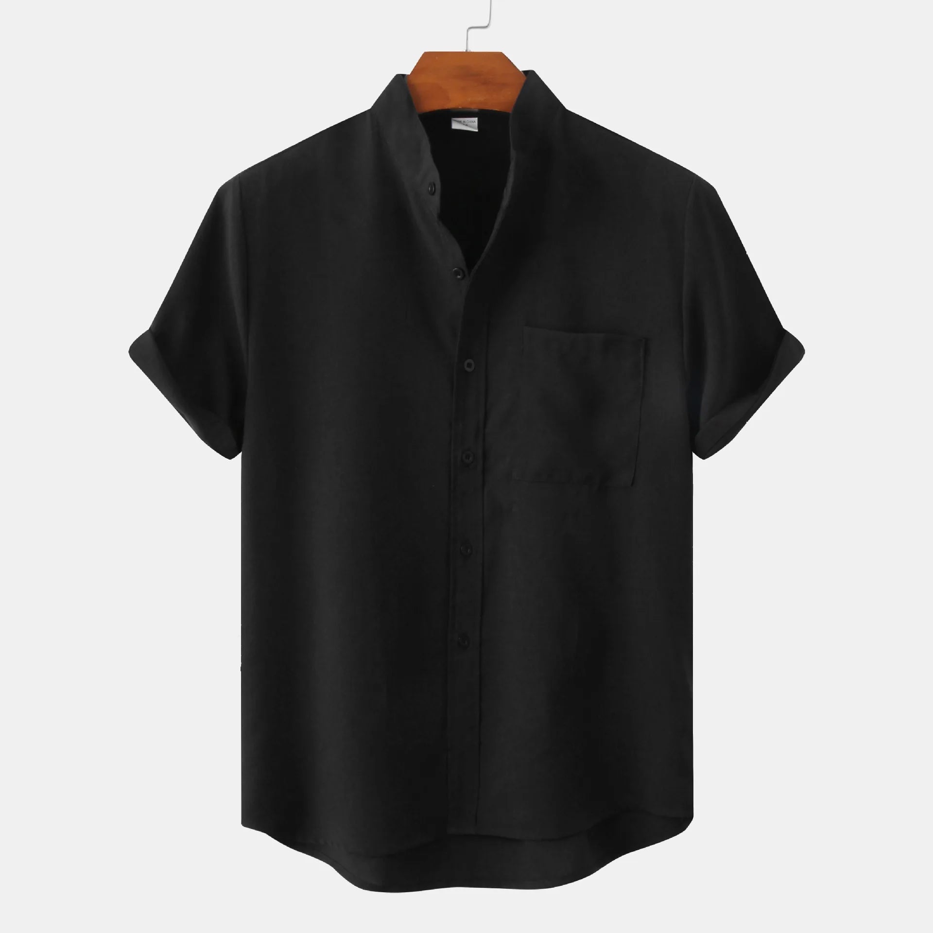 Linen Shirt Collarless Design Short Sleeves Casual Chic 0