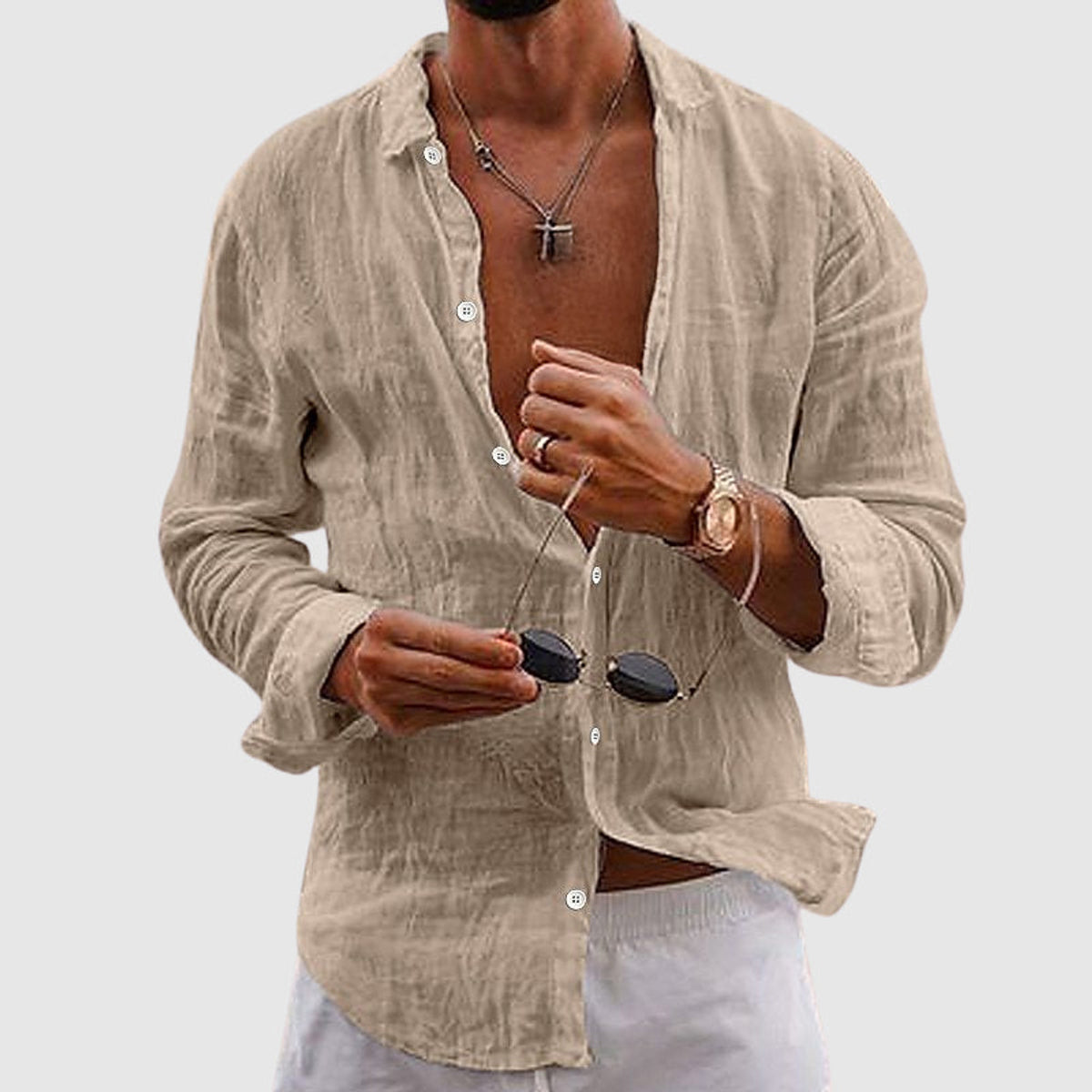 Linen Shirt Men Casual Button-Down Lightweight Breathable Summer Style 1