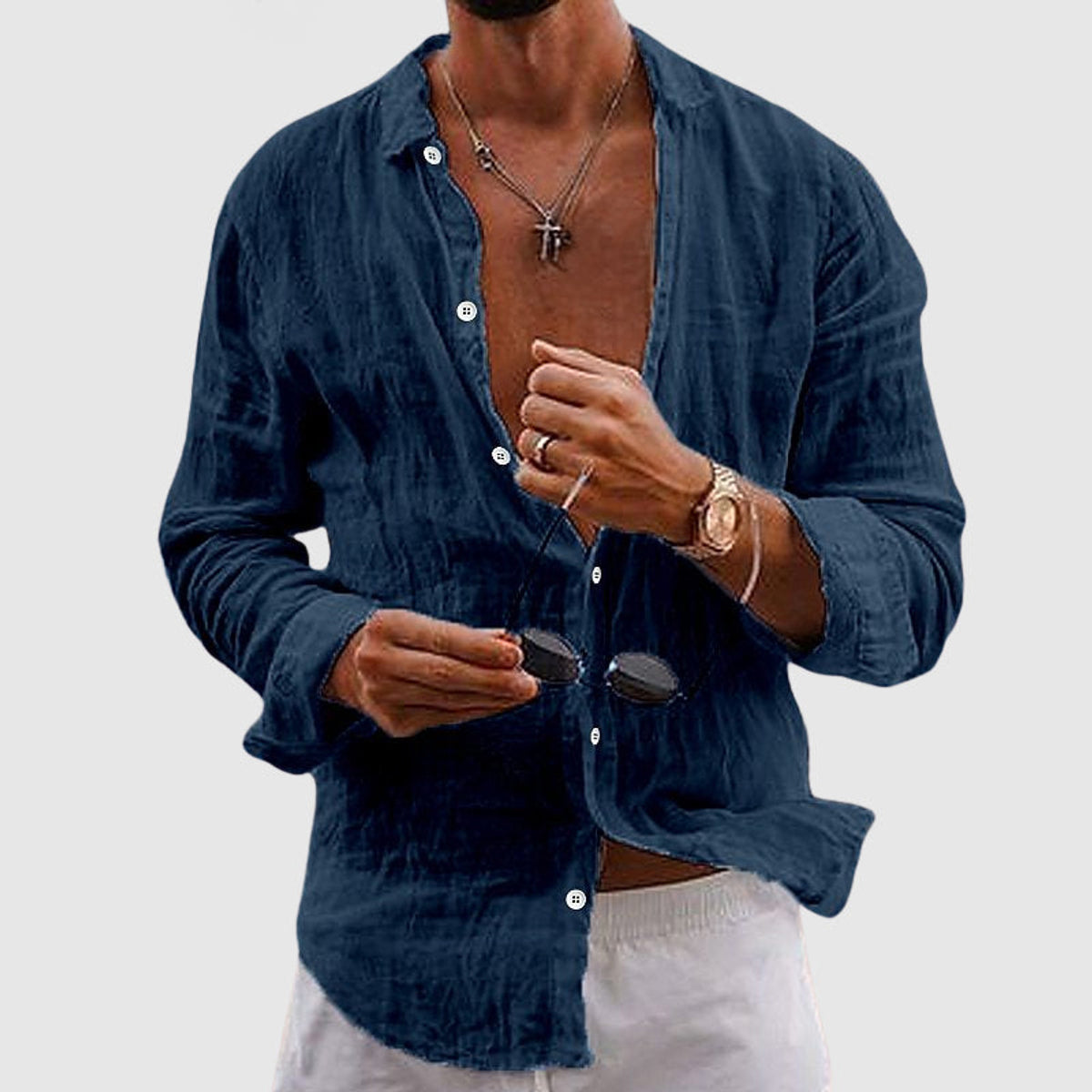 Linen Shirt Men Casual Button-Down Lightweight Breathable Summer Style 3