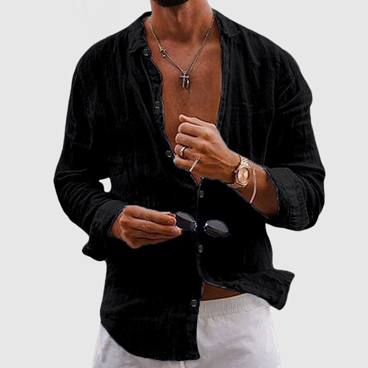 Linen Shirt Men Casual Button-Down Lightweight Breathable Summer Style 4