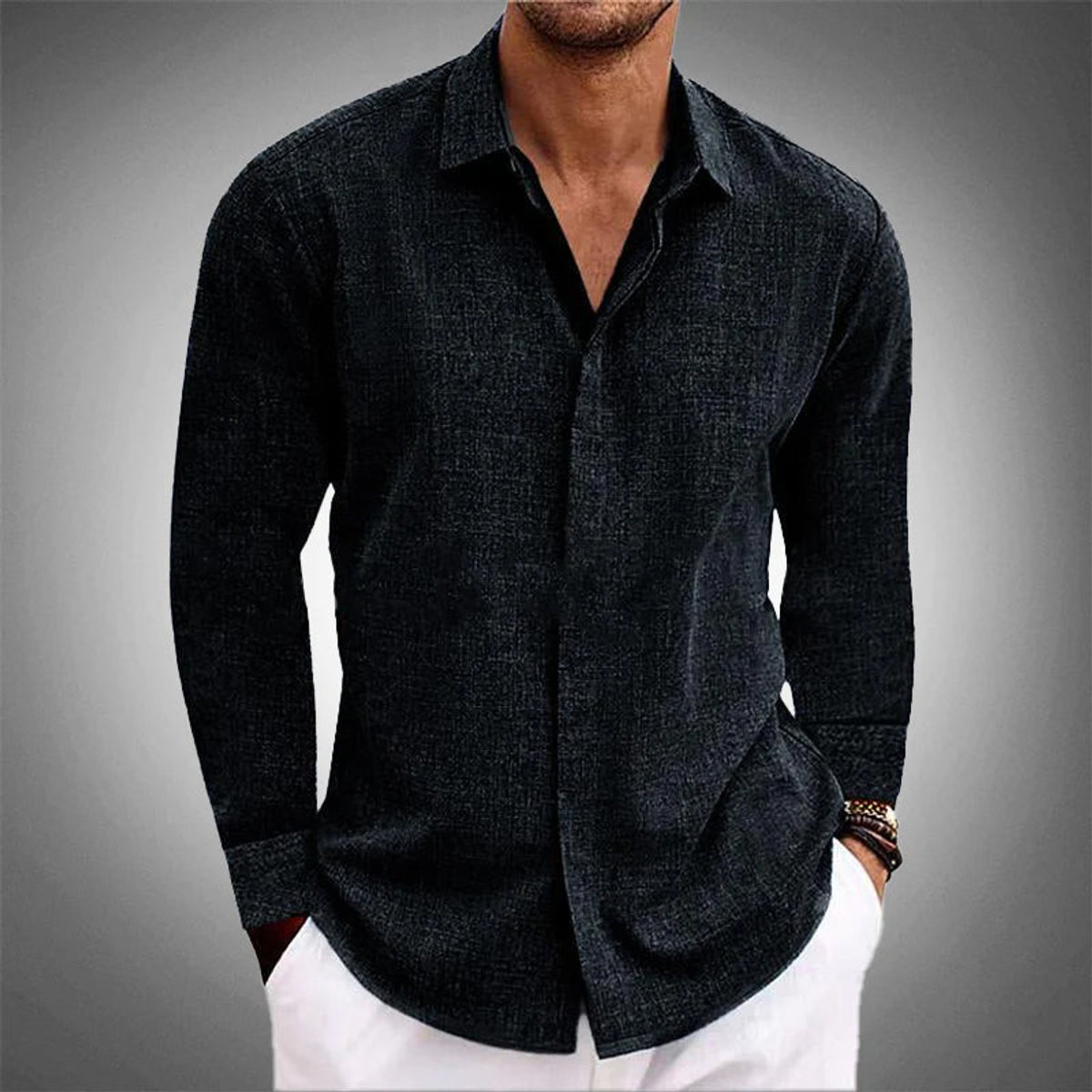 Linen Shirt Men Premium Quality Long Sleeve Button Closure Casual 1