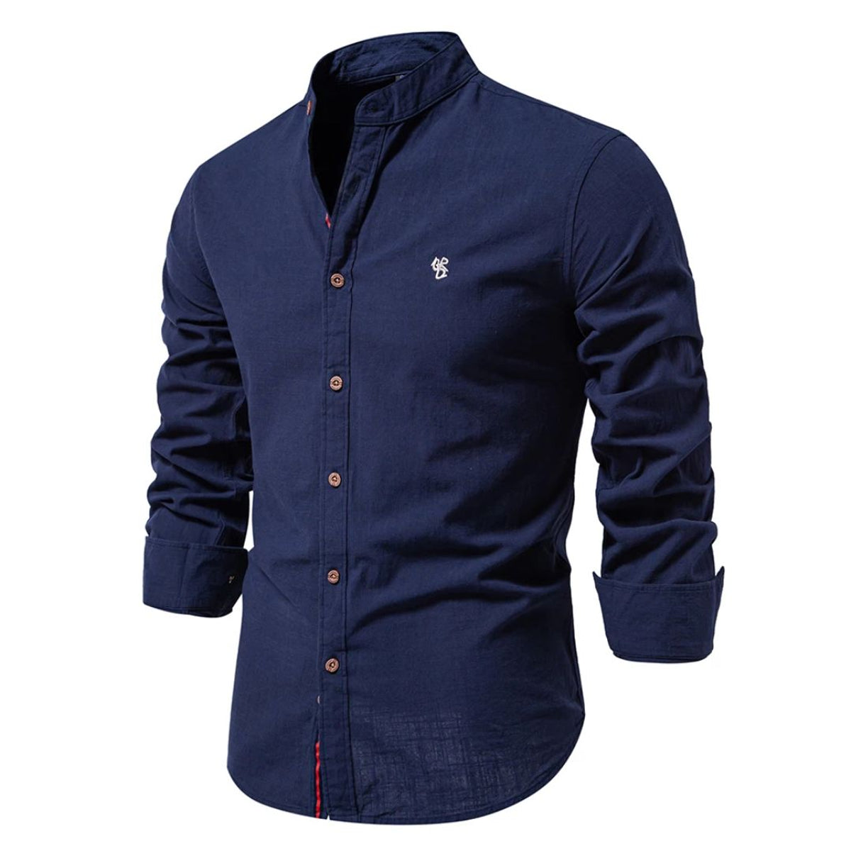 Long-Sleeved Men's Shirt Stand-Up Collar Classic Fit Casual Elegance 0