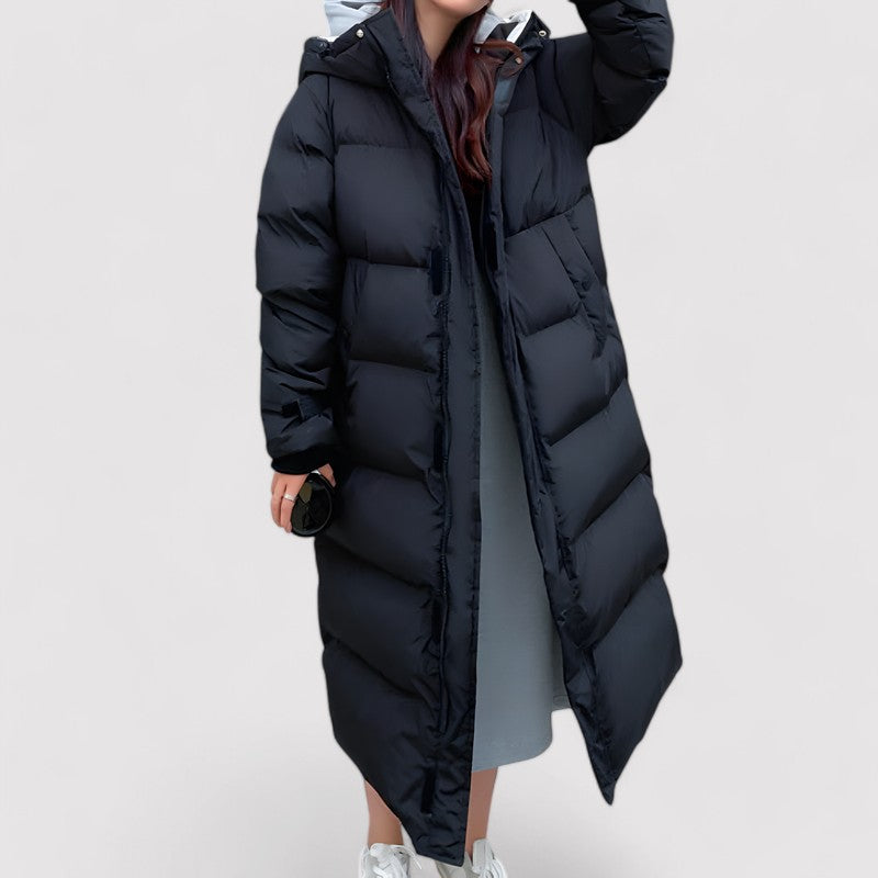 Long Black Waterproof Puffer Jacket Women Hooded Winter Coat 0