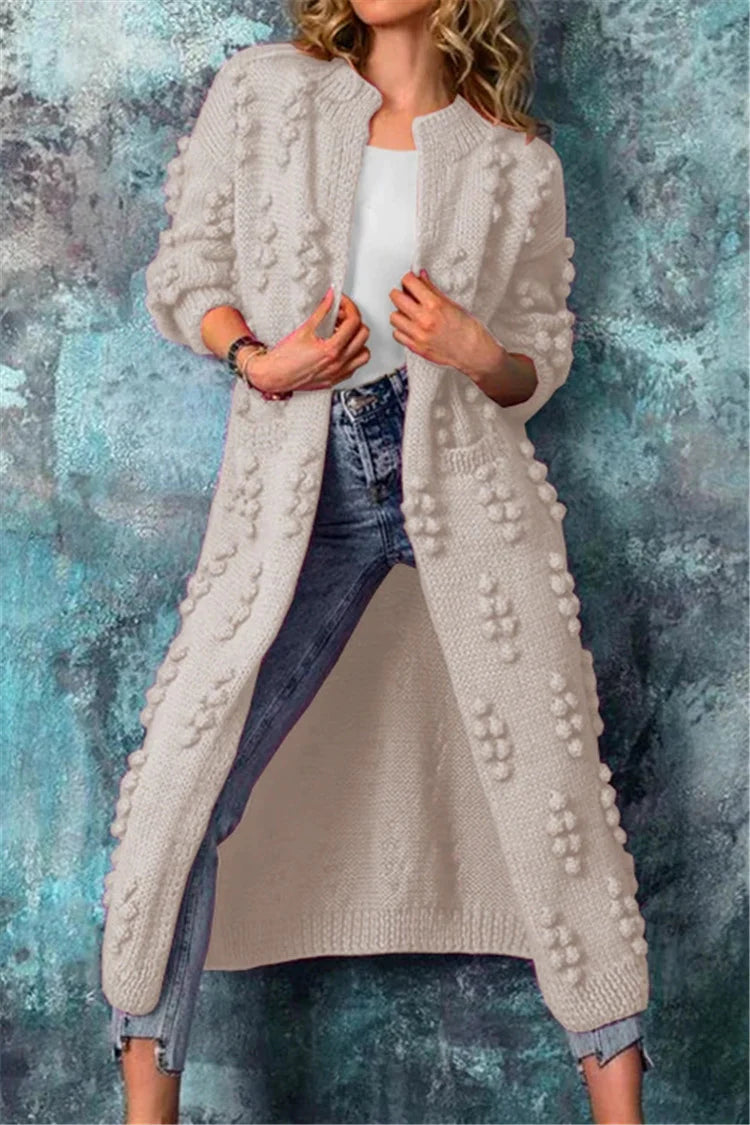 Long Knitted Cardigan Women Winter Stylish Poms Cozy Comfort 2