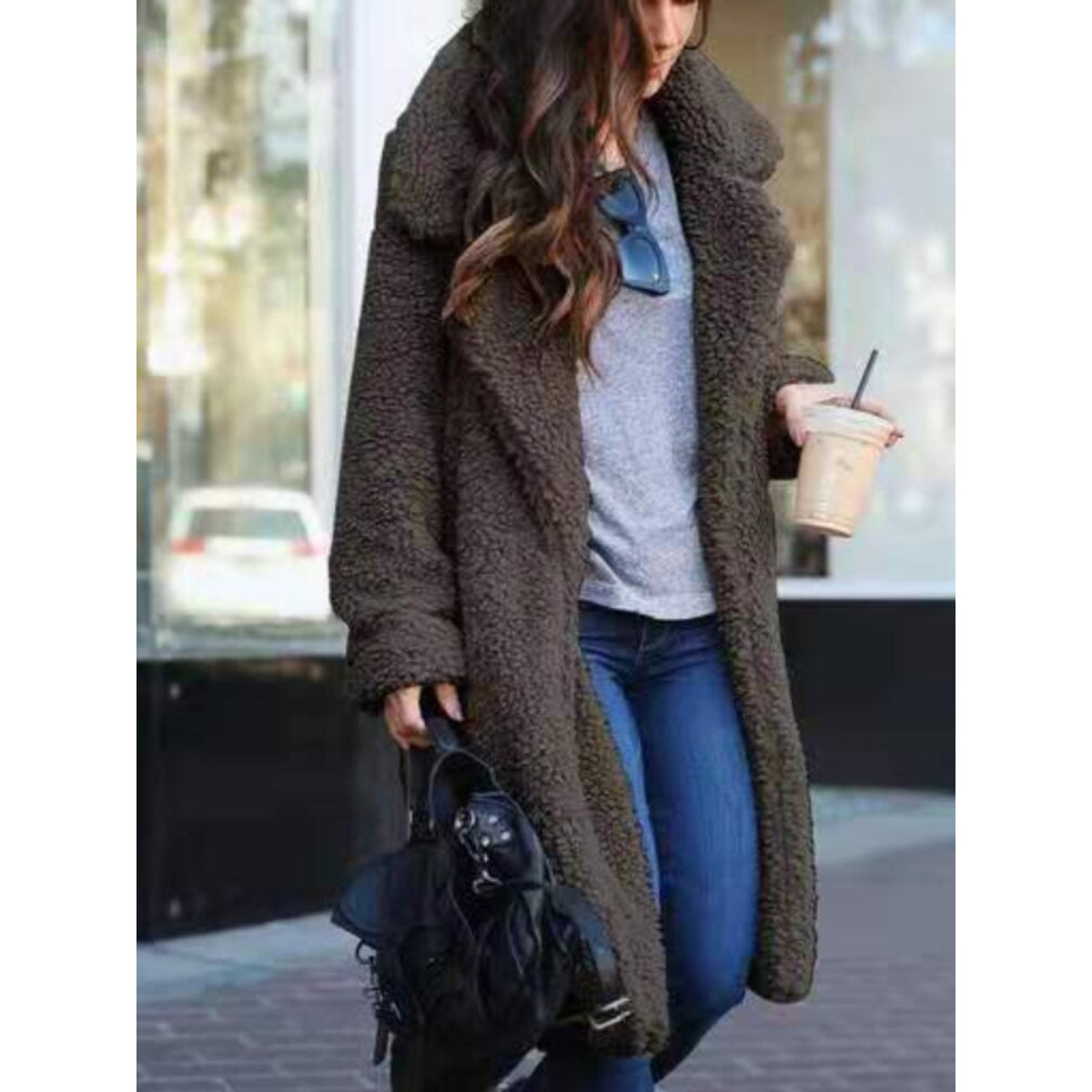 Long Oversized Winter Teddy Coat Women Lapel Collar Casual Chic 3