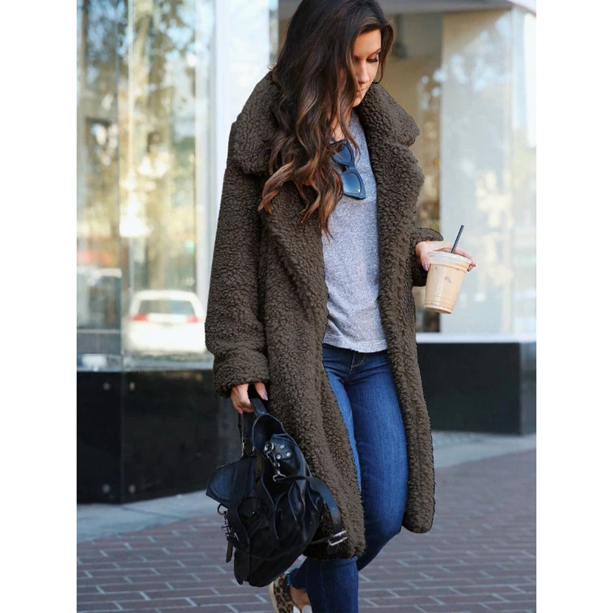 Long Oversized Winter Teddy Coat Women Lapel Collar Casual Chic 4