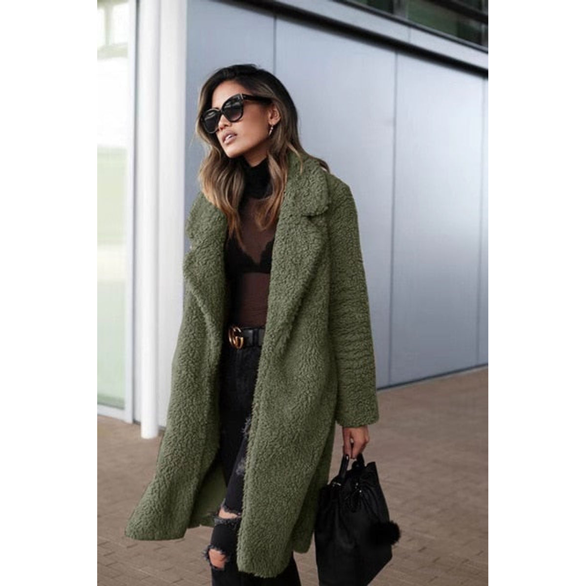 Long Oversized Winter Teddy Coat Women Lapel Collar Casual Chic 5
