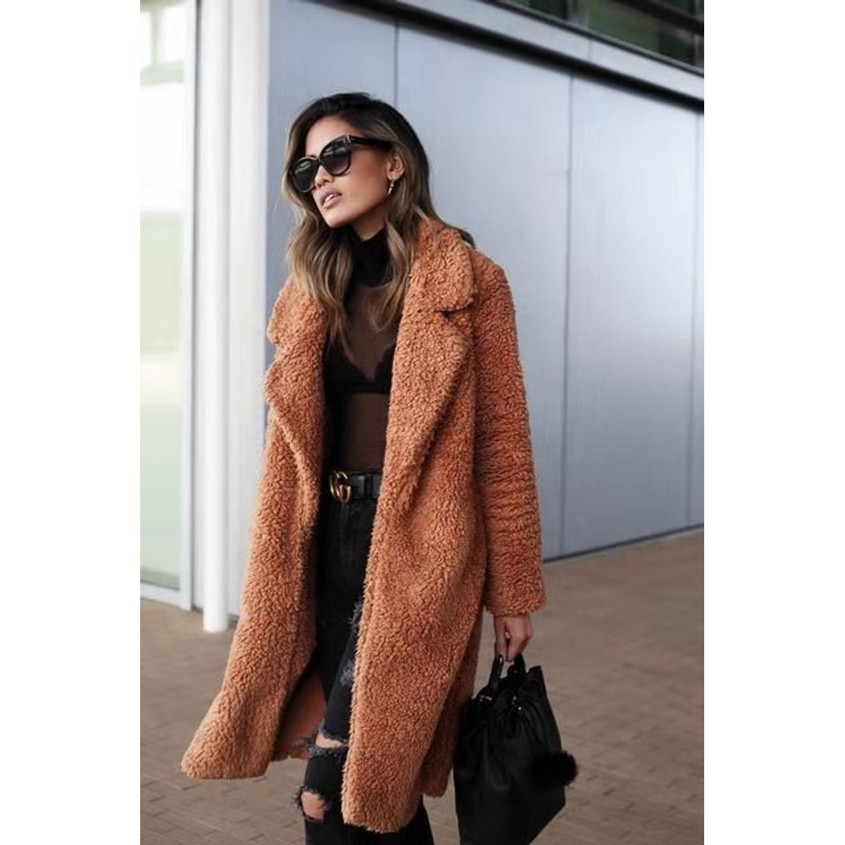 Long Oversized Winter Teddy Coat Women Lapel Collar Casual Chic 6