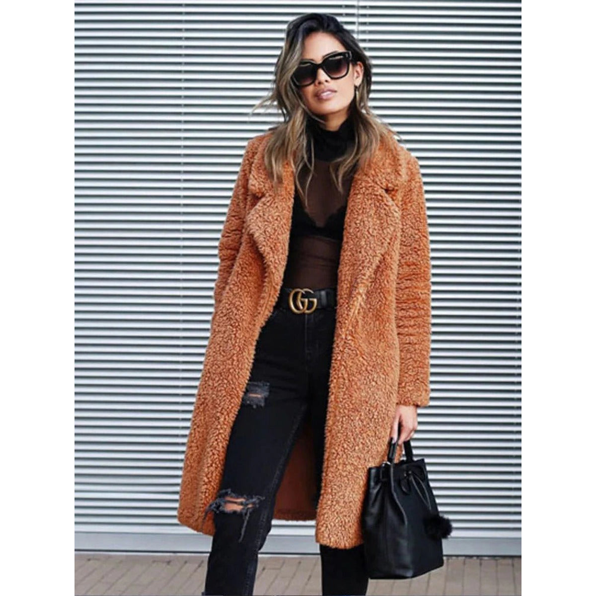 Long Oversized Winter Teddy Coat Women Lapel Collar Casual Chic 7