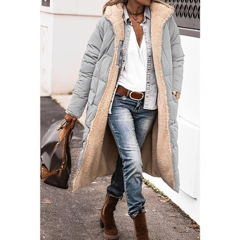 Long Winter Coat Women Stylish Versatile Teddy Lined Gray Puffer 3