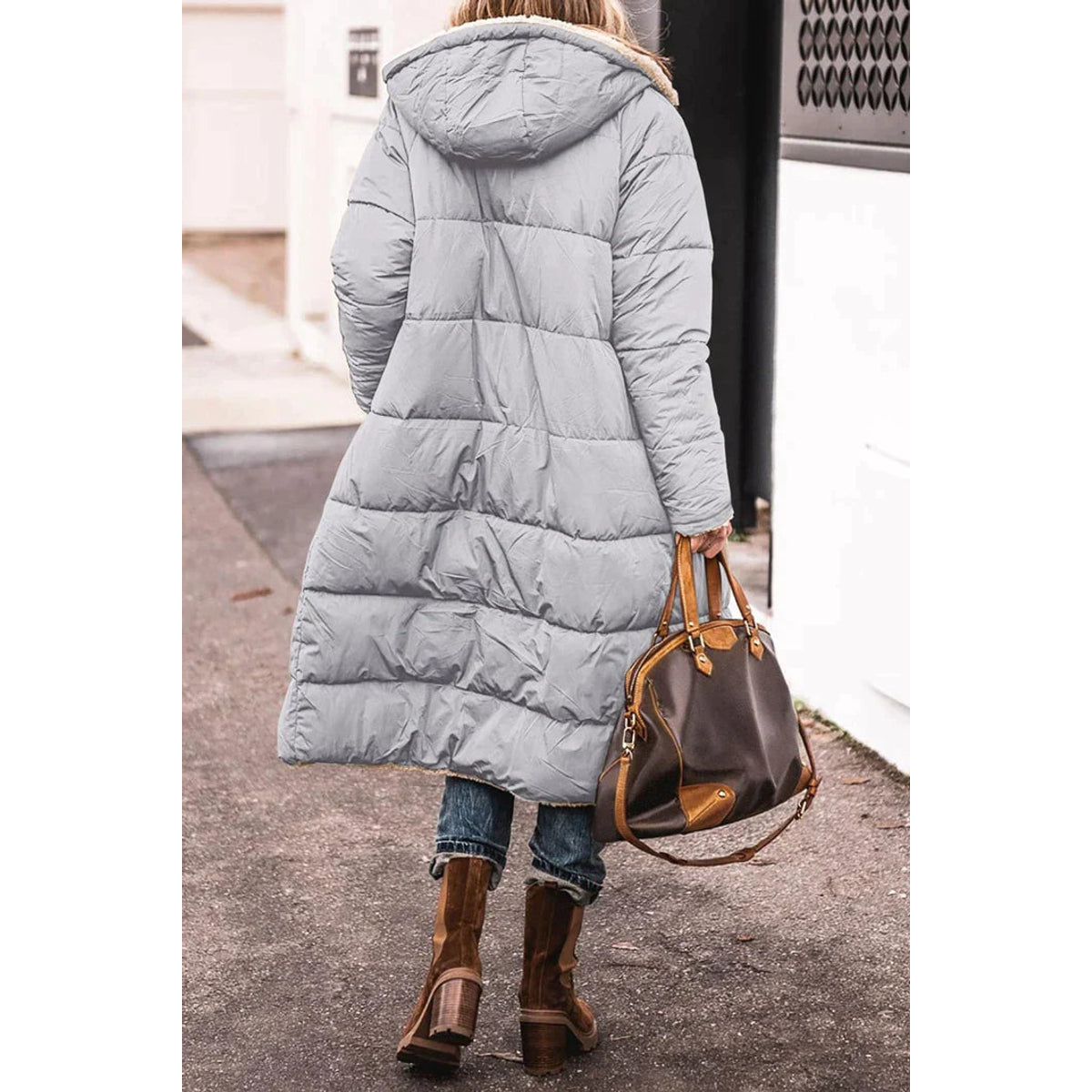Long Winter Coat Women Stylish Versatile Teddy Lined Gray Puffer 6