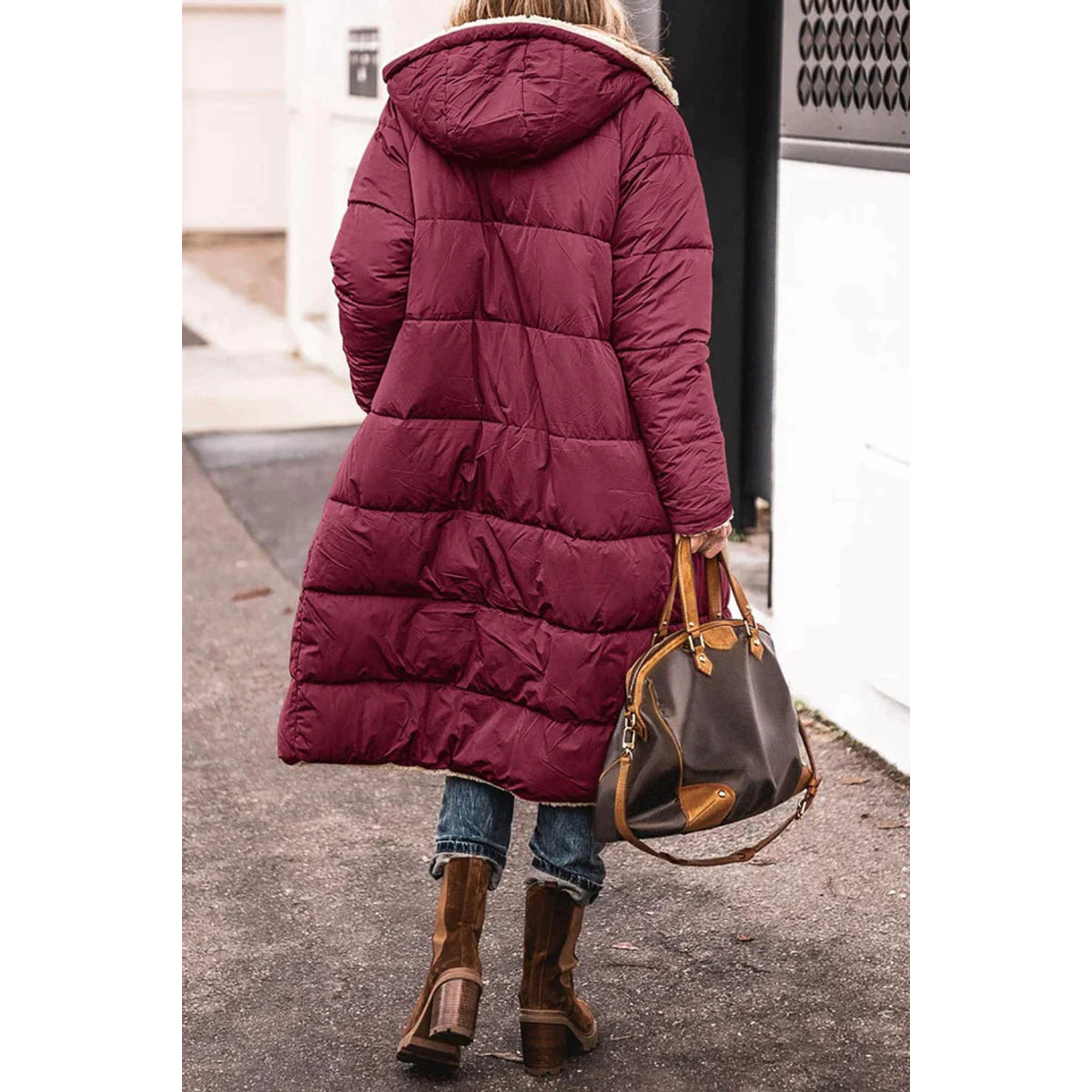 Long Winter Coat Women Stylish Versatile Teddy Lined Gray Puffer 8