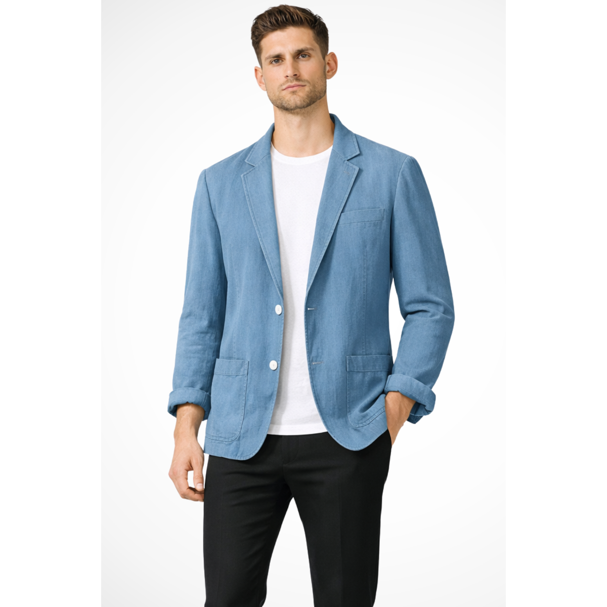 Men Casual Linen Summer Blazer Medium Grey Relaxed Fit 4