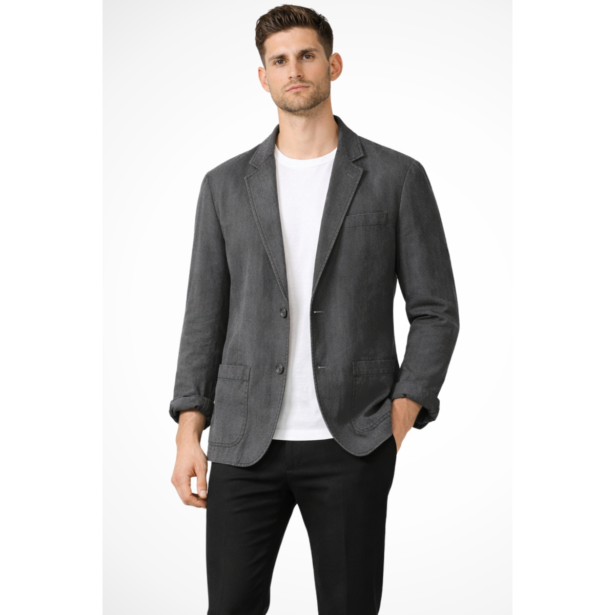 Men Casual Linen Summer Blazer Medium Grey Relaxed Fit 6