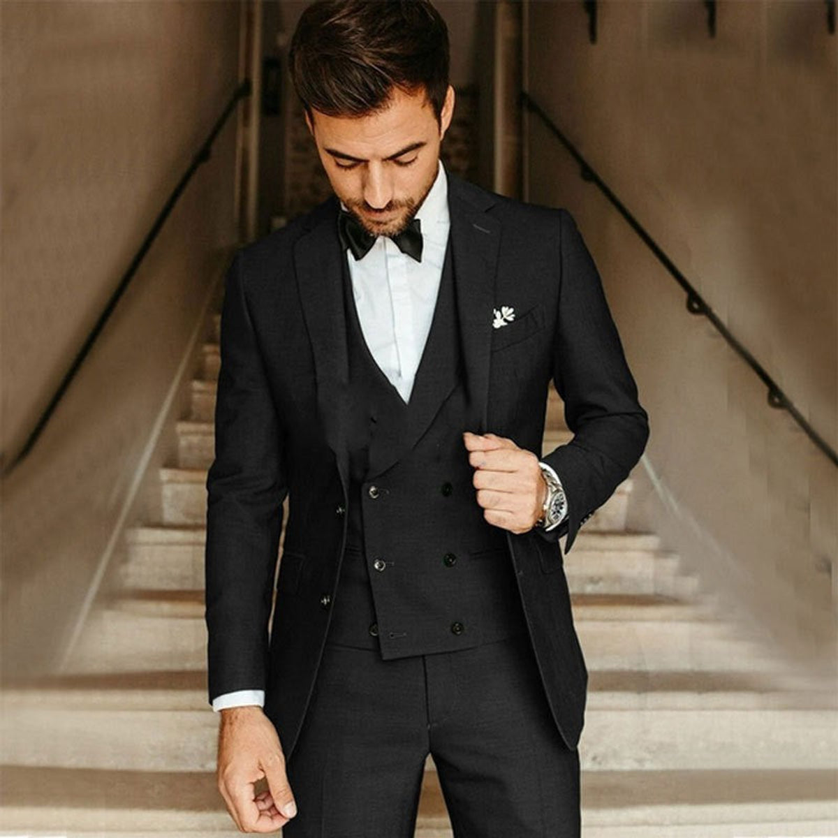 Men's 3-Piece Slim Fit Suit Blazer Vest Trousers Elegant Wedding Suit 0