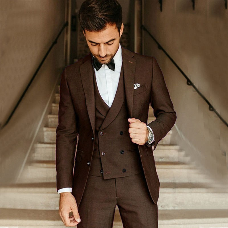 Men's 3-Piece Slim Fit Suit Blazer Vest Trousers Elegant Wedding Suit 3