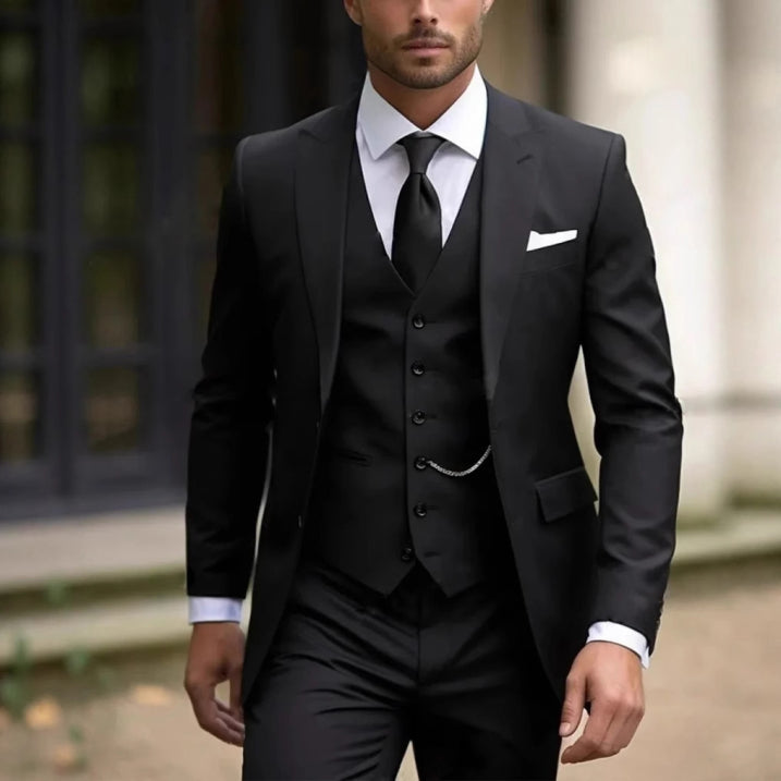 Men's 3-Piece Wedding Suit Classic Black Stylish Design for Formal Occasions 6
