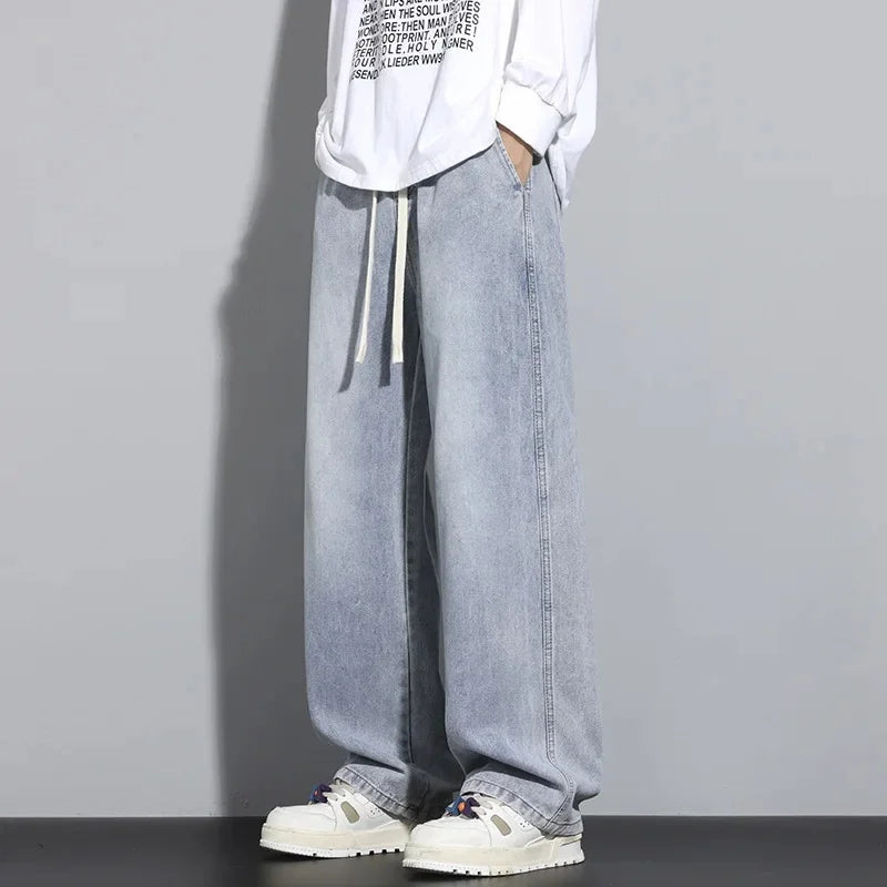 Men's Baggy Jeans Adjustable Drawstring Modern Streetwear Casual Fit 0