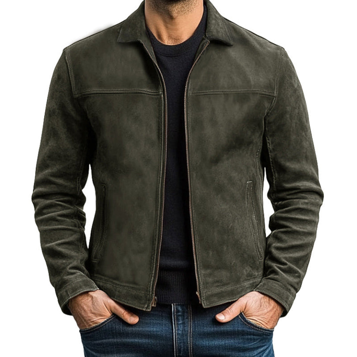 Men's Black Leather Jacket Classic Biker Style Zippered Fit 3