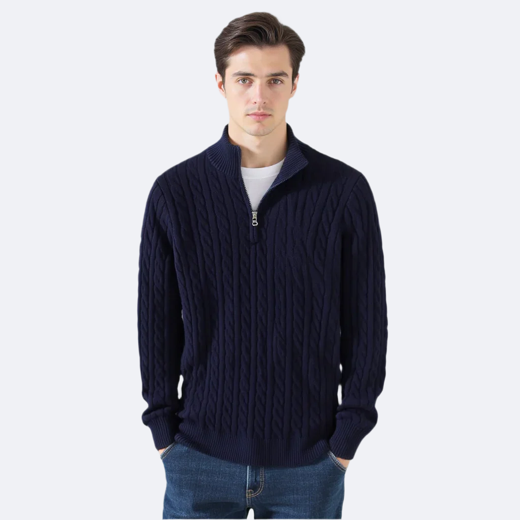 Men's Cable Knit Half-Zip Sweater Elegant Warmth Classic Style 1