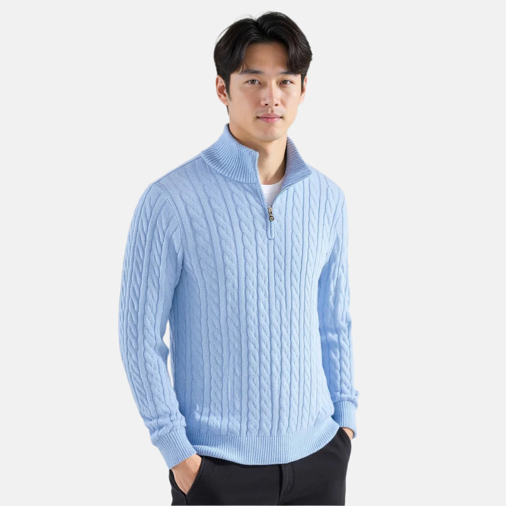Men's Cable Knit Half-Zip Sweater Elegant Warmth Classic Style 5
