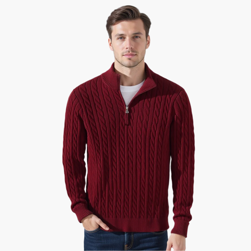 Men's Cable Knit Half-Zip Sweater Elegant Warmth Classic Style 7