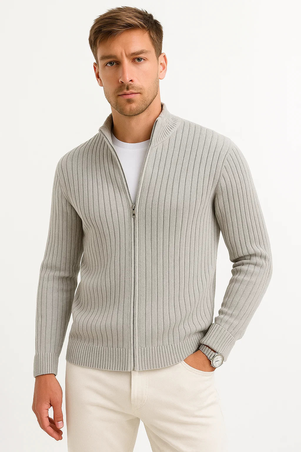 Men's Cardigan Sweater Rib Knit Elegant Layered Design for All Occasions 0