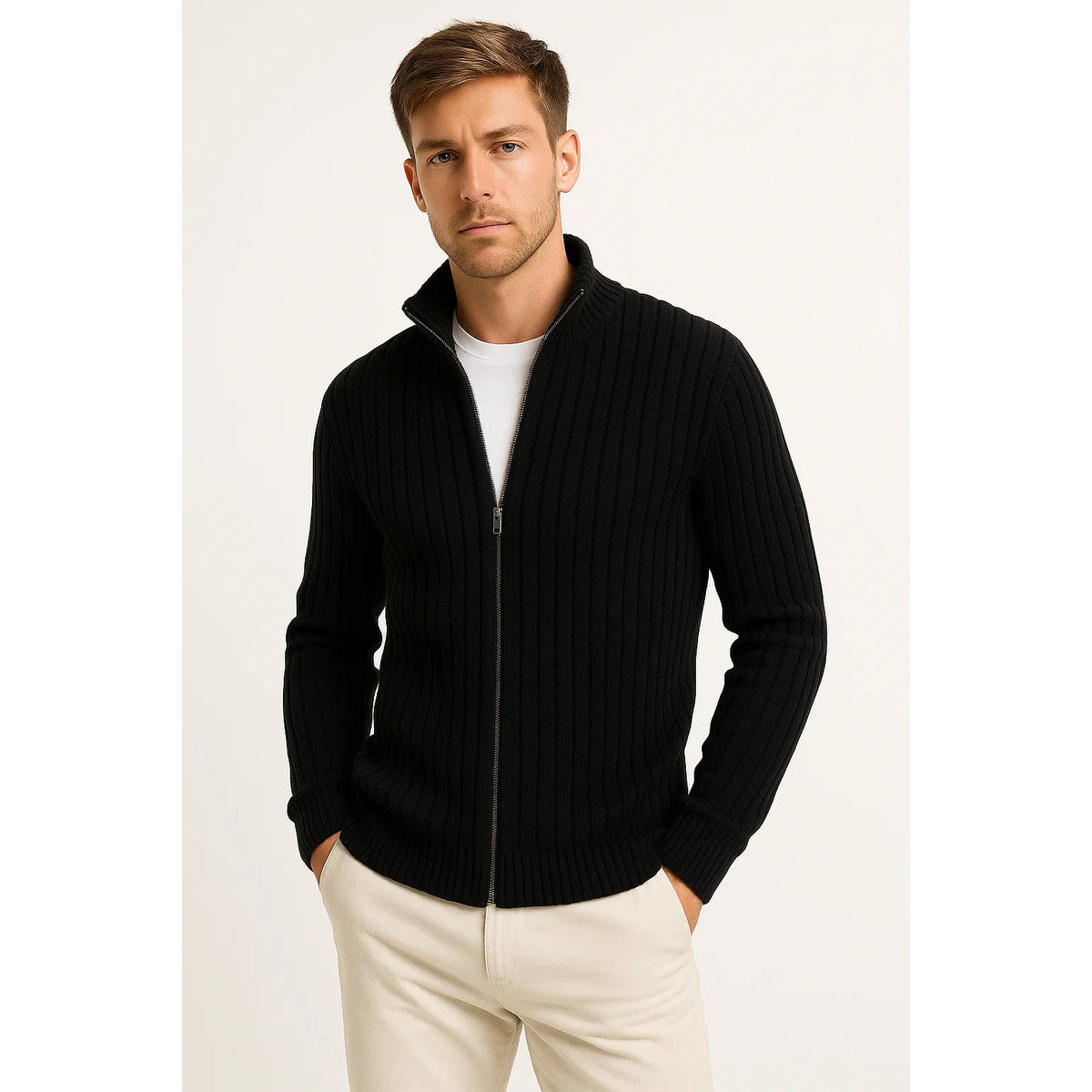 Men's Cardigan Sweater Rib Knit Elegant Layered Design for All Occasions 3