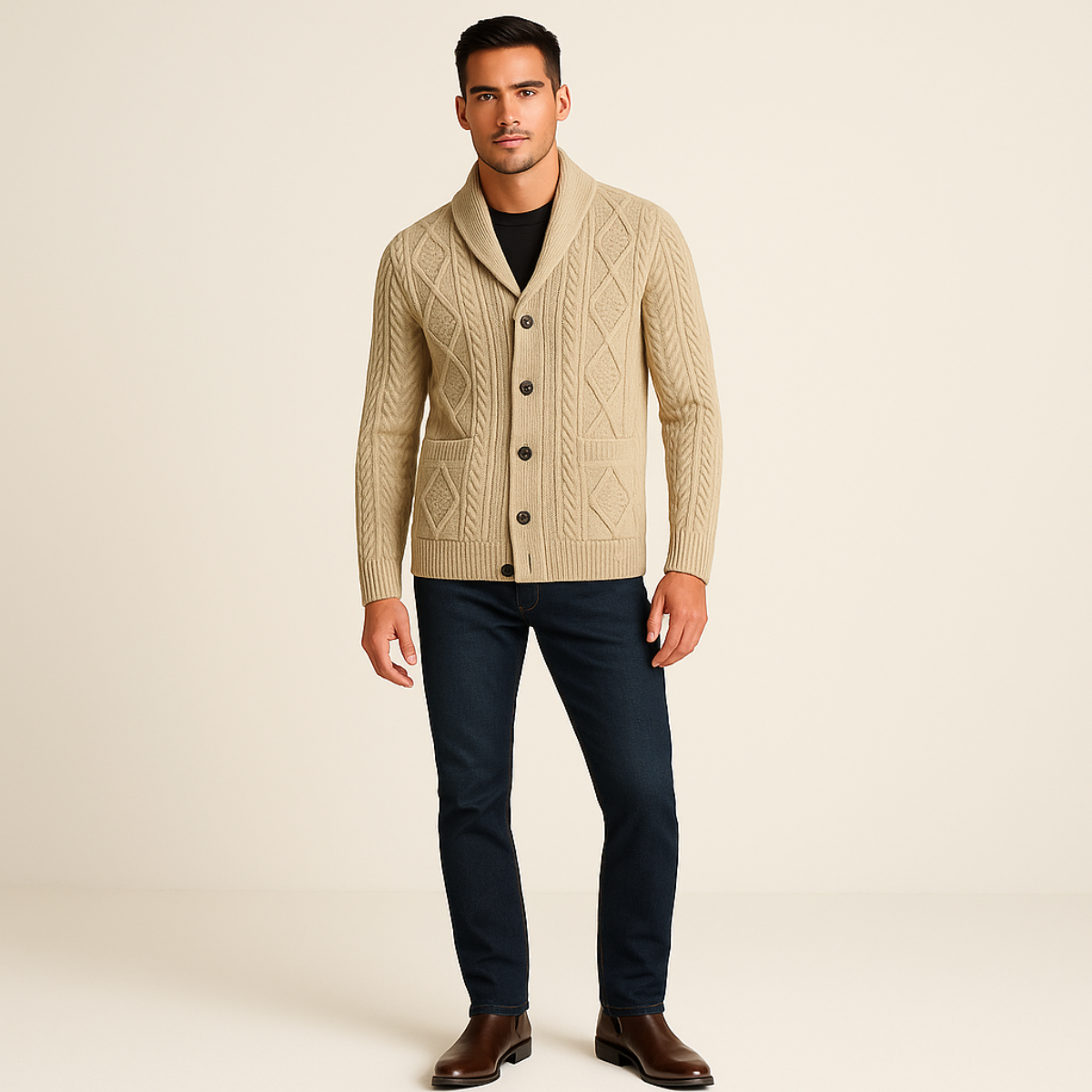 Men's Cashmere Cardigan Relaxed Fit Timeless Elegance Black 1