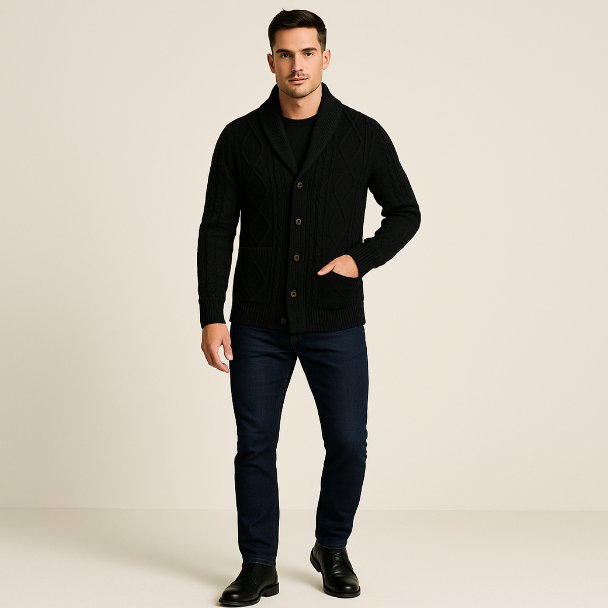 Men's Cashmere Cardigan Relaxed Fit Timeless Elegance Black 4