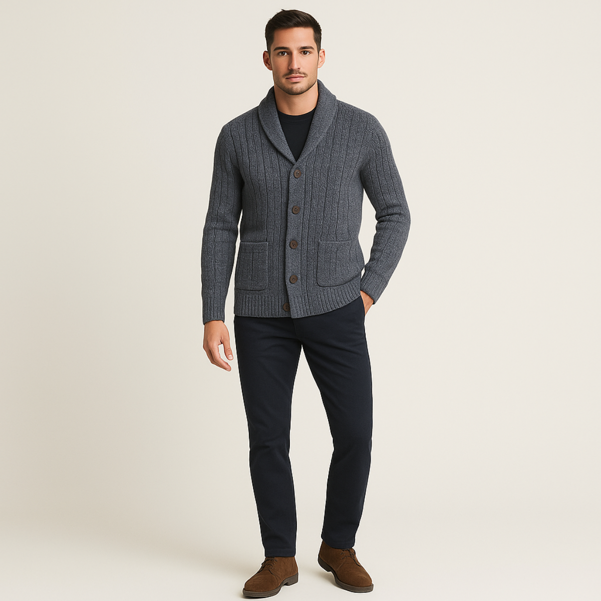 Men's Cashmere Cardigan Relaxed Fit Timeless Elegance Black 6