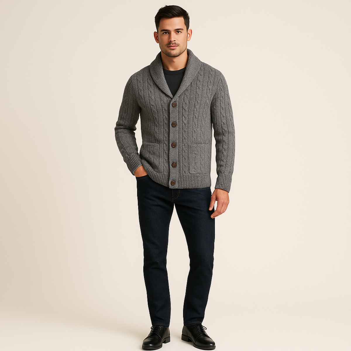 Men's Cashmere Cardigan Relaxed Fit Timeless Elegance Black 8