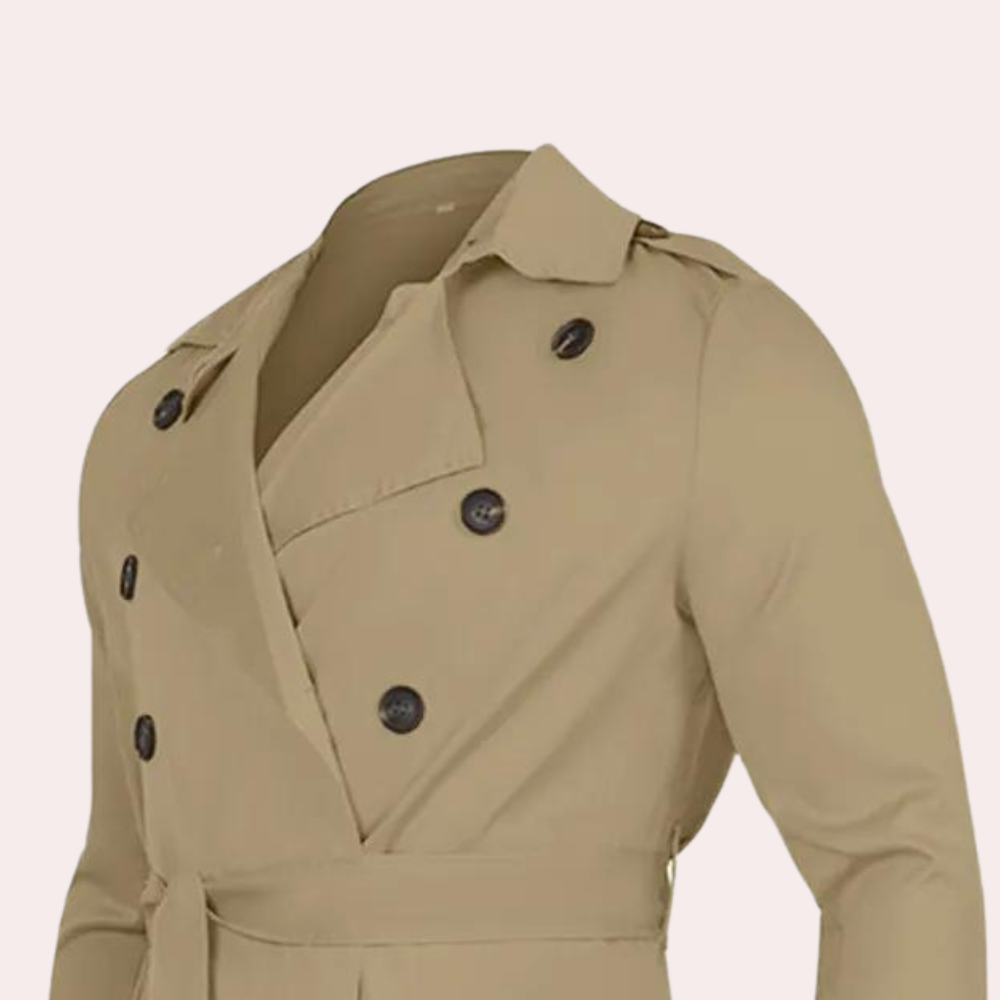 Men's Classic Long Trench Coat Double-Breasted Belted Stylish Overcoat 4