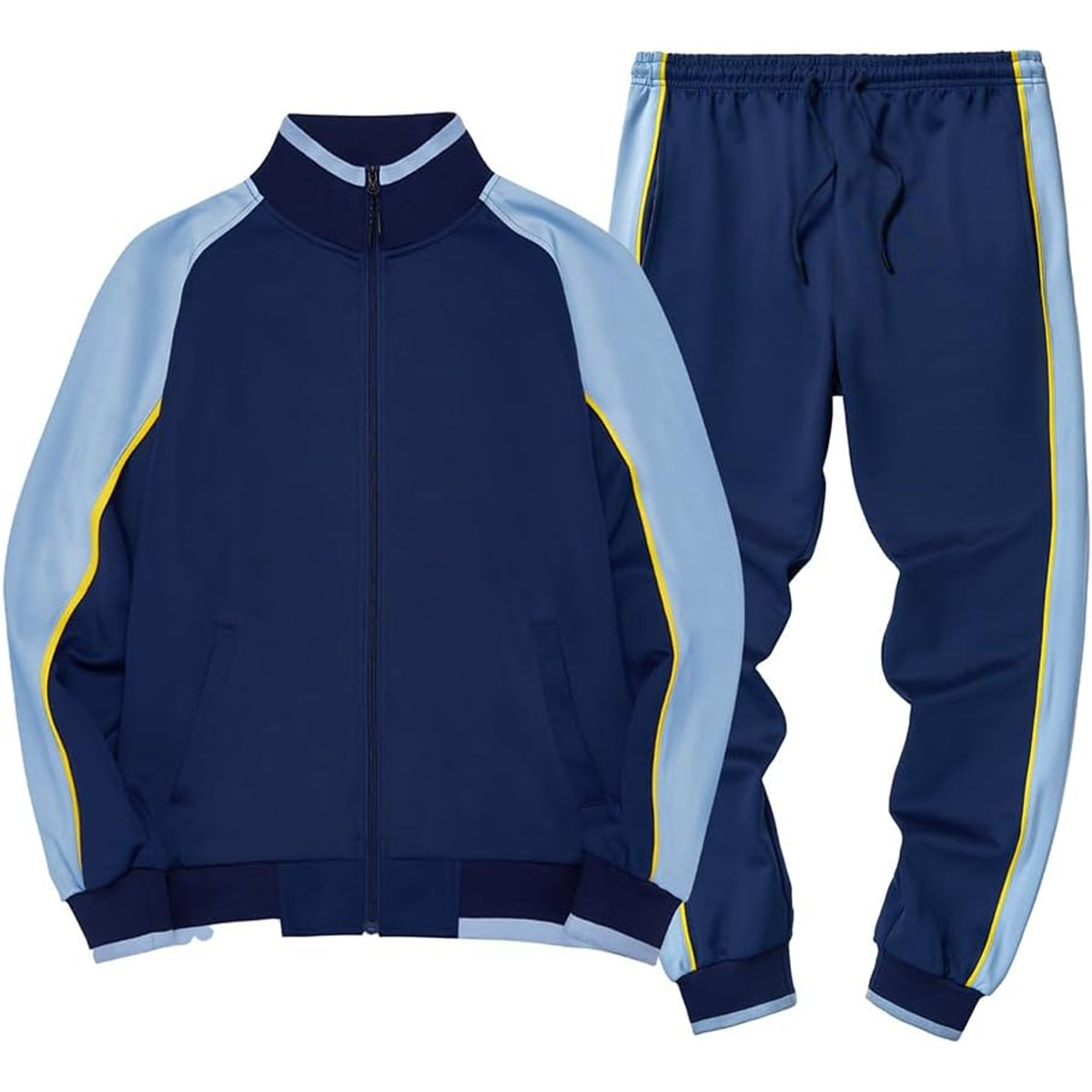 Men's Colorblock Tracksuit 2-Piece Set Athletic Stripe Design Casual Streetwear 7