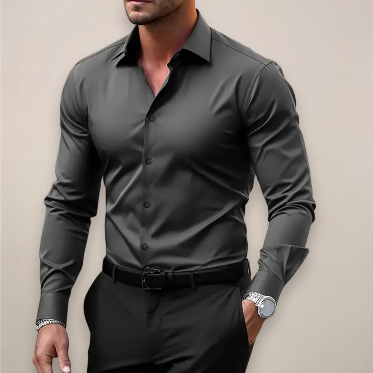 Men's Dress Shirt Long-Sleeve Classic Notched Collar Versatile Style 0