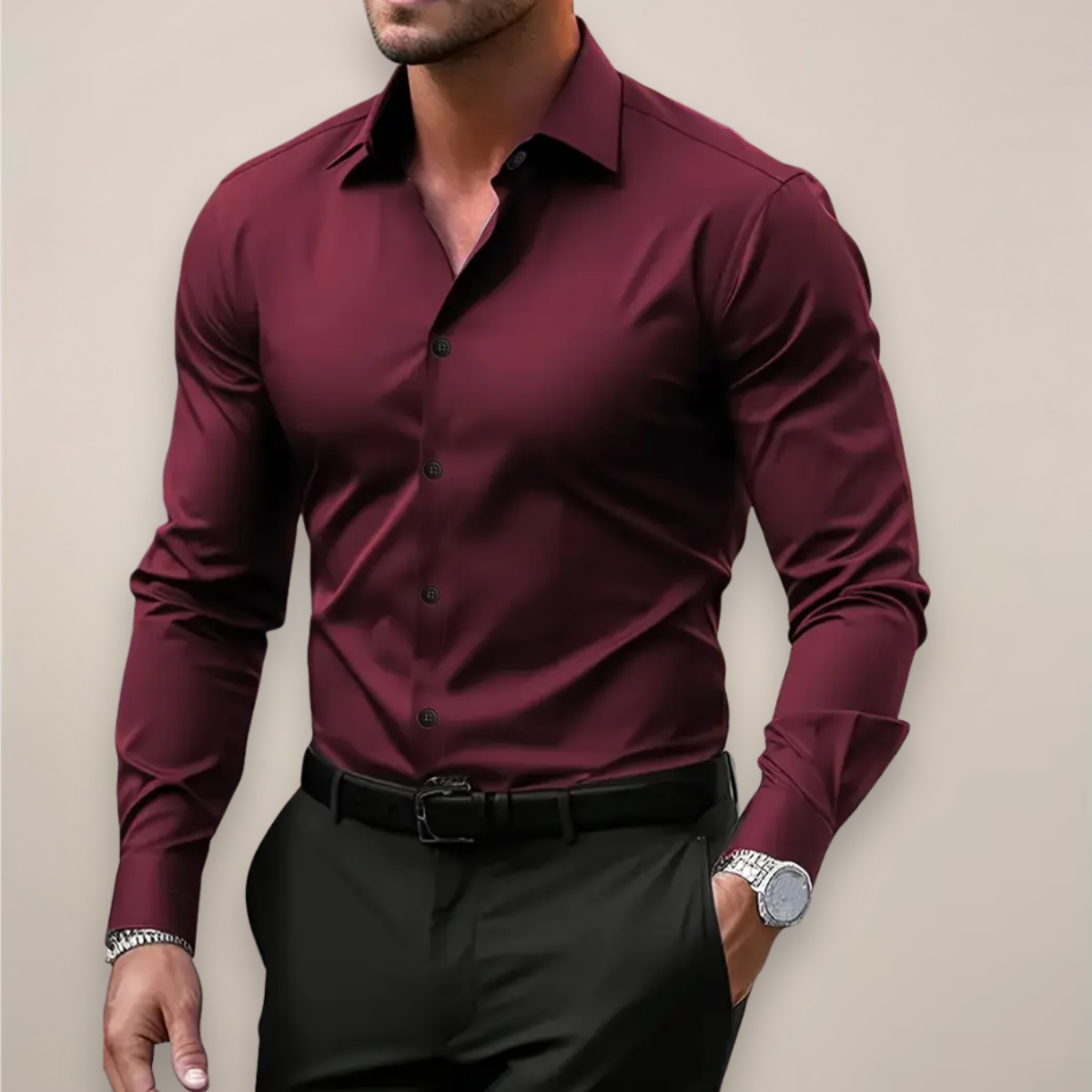 Men's Dress Shirt Long-Sleeve Classic Notched Collar Versatile Style 1